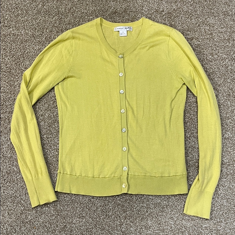 Chartreuse Button-Down Knit Twee Preppy Cardigan Size Medium